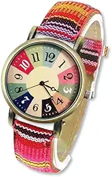 Relógio Feminino Estilo Boho – Pulseira Trançada Colorida em Couro PU, Mostrador Vintage Multicolorido