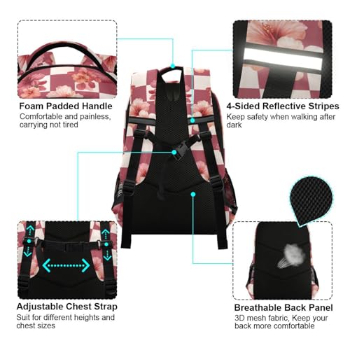 ALAZA Hibiscus Flowers Plaid Geometric Backpack Bookbag Laptop Notebook Bag Casual Travel Trip Daypack for Women Men4