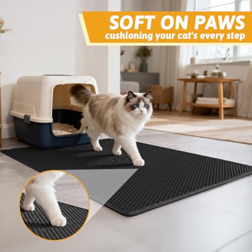 Image of Pieviev Cat Litter Mat Double Layer Waterproof Urine Proof Trapping Mat 1 Pack (Black, 36x30 Inch (Pack of 1))