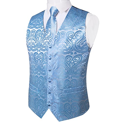 Image of DiBanGu Mens Vest and Tie Set Formal Paisley Waistcoat and Necktie Pocket Square Cufflinks Silk Suit Vest for Tuxedo Wedding