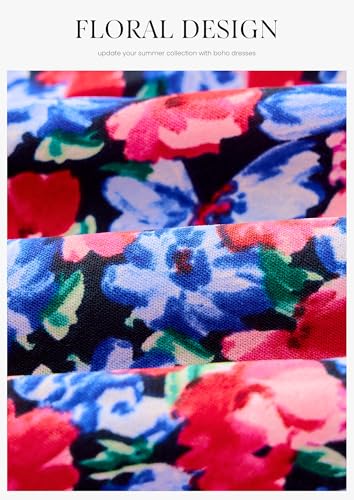 Image of PRETTYGARDEN Women's 2026 Summer Floral Midi Dress Cap Sleeve V Neck Ruffle Long Flowy Boho Casual Beach Vacation Dresses
