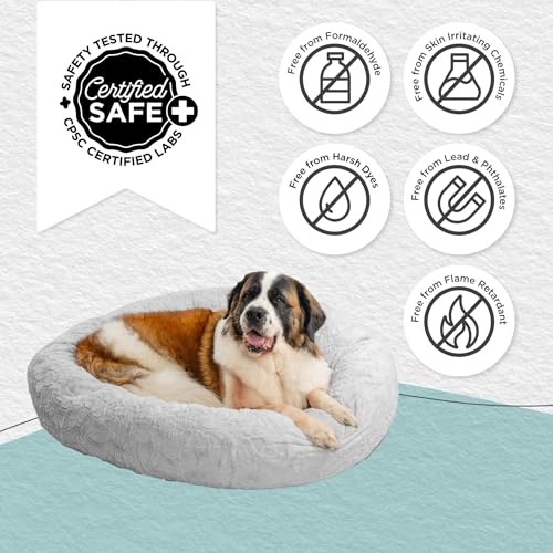 Best Friends by Sheri Original Calming Donut Dog and Cat Bed, Lux Faux Fur, Gray, XL (45in x 45in) - Helps Provide Anxiety Relief for Pets - Thumbnail 6