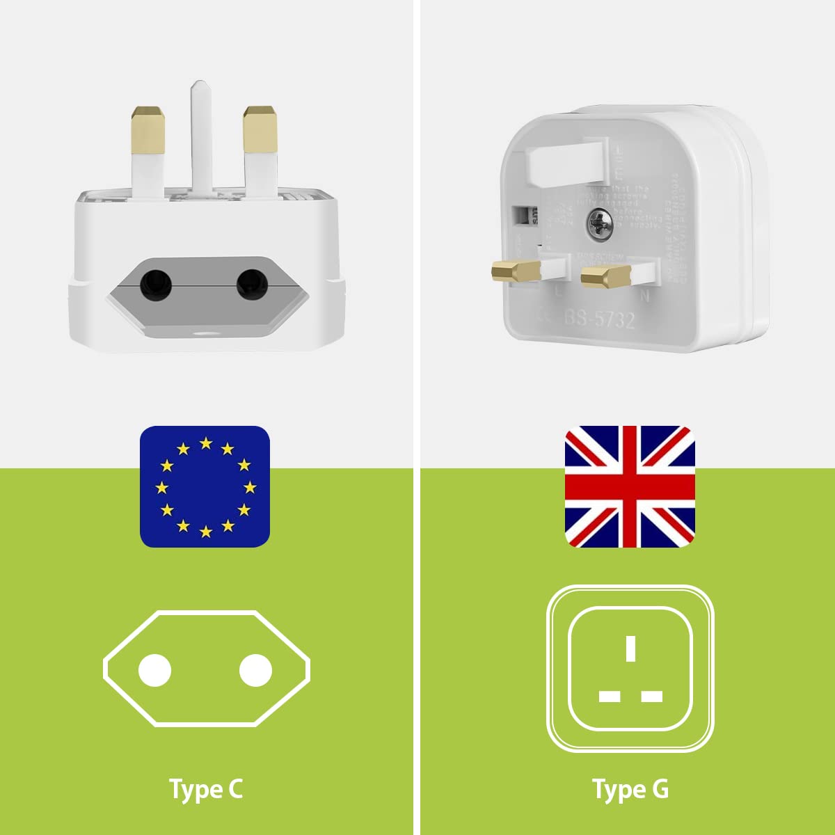 Buy European to UK Plug Adaptor,AIEVE 2 Pin EU to UK 3 Pin Adapter Plug