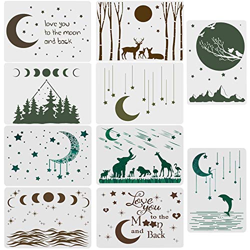 10 Packs Moon Stars Art Stencils - Night Sky Animal
