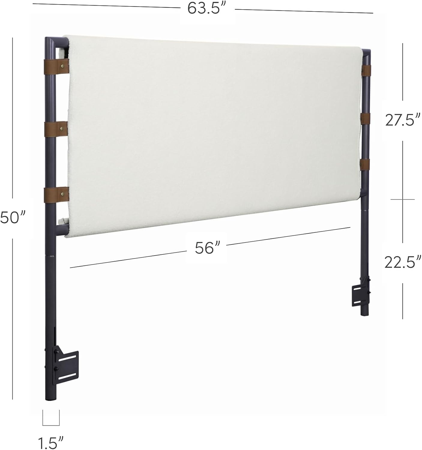 Nathan James Aspen Queen Bed Headboard, Boucle Upholstered Headboard with Leather Straps and Black Matte Metal Frame, White/Black