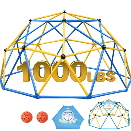 Zupapa 10FT Climbing Dome, Outdoor Jungle Gym for Kids with Climbing Grip - Geometric Dome Climber Supports 1000LBS Outdoor Playset and Easy Assembly Outdoor Play Equipment for Kids (Blue, 10FT)