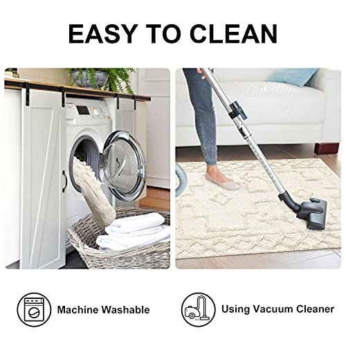 Uphome Boho Runner Rug 2' X 4.3' Tufted Cotton Accent Throw Rugs With Tassel Woven Machine Washable Tribal Floor Mat For Laundry Doorway Hallway Porch Bedroom Kitchen,Beige #TOP3