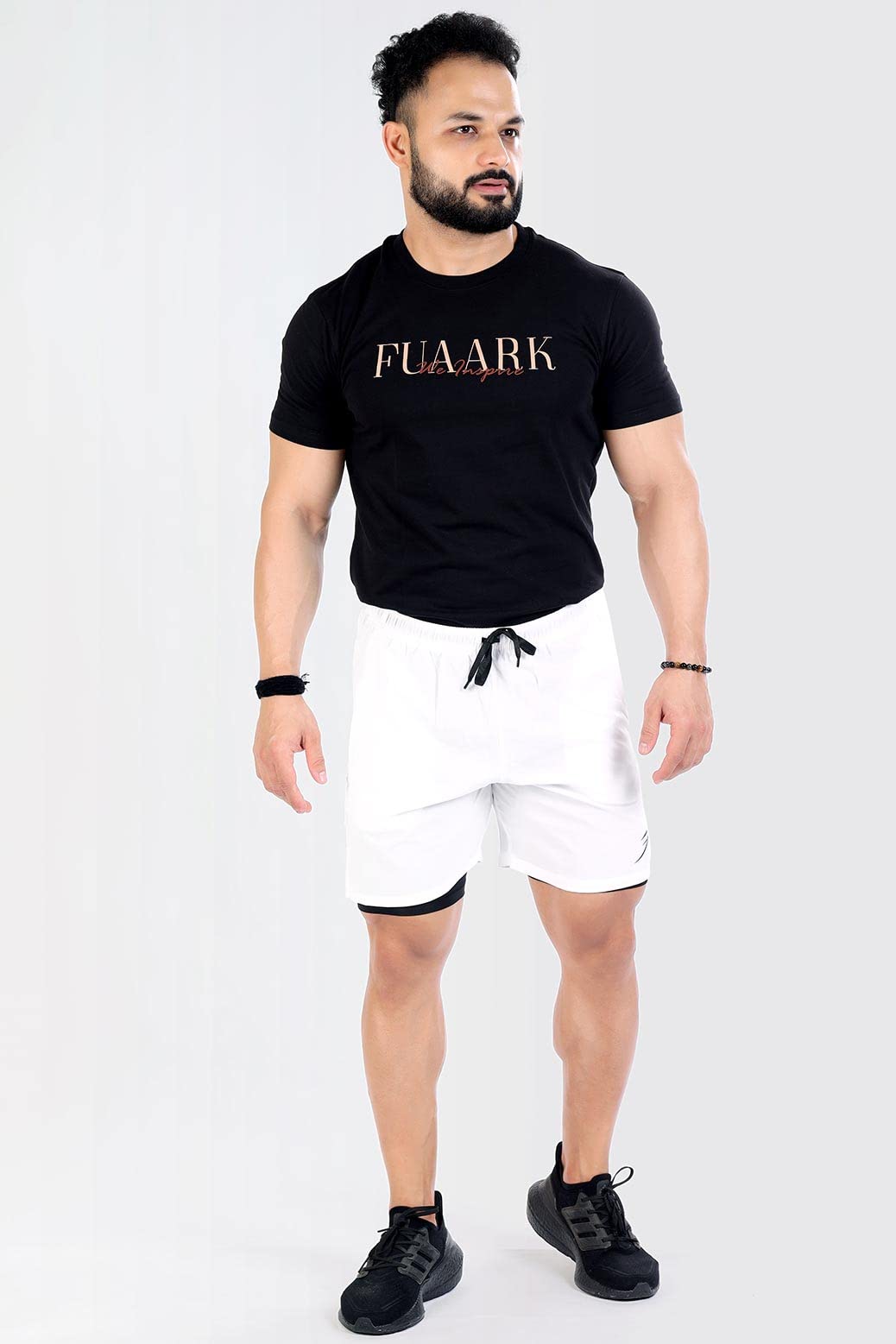 FUAARK Pantaloncini sportivi da uomo a doppio strato 2 in 1 con collant interni, aderenti, con tasca