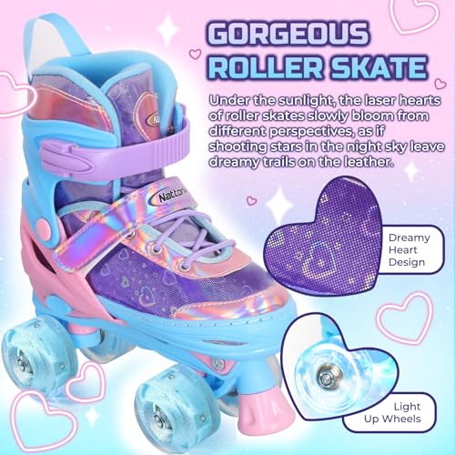 Nattork Kids Roller Skates for Girls Boys, Blue Hearts Quad Skates for Little Kids Age 4 5 6 7 - Adjustable Girls Roller Skates with All Light up Wheels - Birthday Gift for Indoor Outdoor Sports by Nattork - Used condition - Image 4