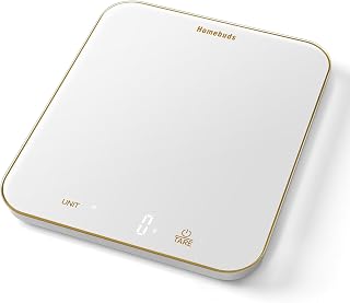 Homebuds 33lb Digital Kitchen Food Scale - 1g High Precision Grams Ounces for Cooking Baking, LED Display, White