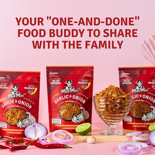 Maemai Crispy Onions & Garlic Flakes - Keto, Healthy Spicy Seasoning, Salad Toppings, Fried Onions - Ramen, Rice Seasoning, Vegan, Gluten-Free | 3-Pack #TOP2