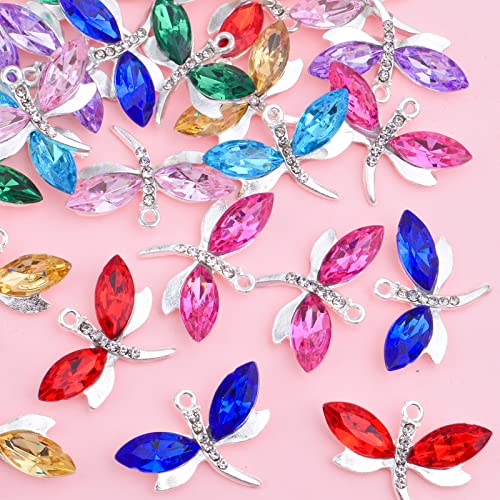 24Pcs 8 Colors Rhinestone Dragonfly Charms Crystal Animal Insect Dragonfly Inlaid Rhinestone Pendants With A Box For Women Girls Diy Bracelet Necklace Jewelry Making #TOP3