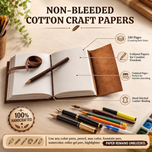 Image of CAVALO - Be Unique Leather Diary Embossed With Leaf of Tree & a Quote Antique Handmade Leather Bound Diary cum Notepad for Men and Women Plain Paper of 5x7 Inch Size 240 Pages Perfect for Travel Diary