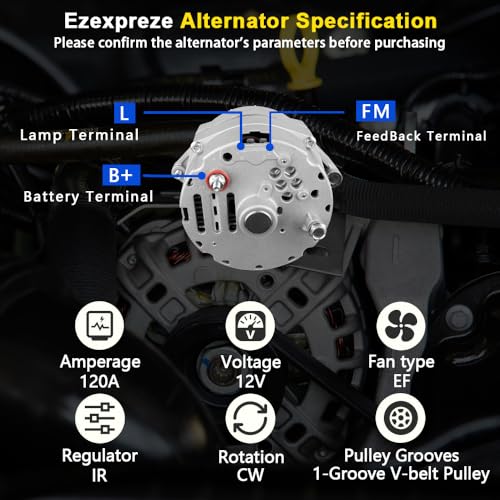 Image of New 1 Wire Self Exciting Alternator High Output 120A compatible with Pontiac Buick Cadillac Chevy GM 350 SBC BBC 10SI Replacement#7127SEN, 334-2114, ADR0173, ADR0325, ADR0335, 400-12370, 20-102-7