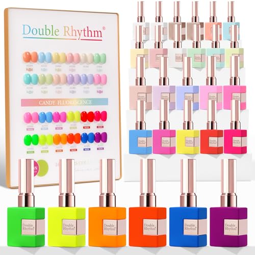 Double Rhythm 28Pcs 0.5Oz Gel Nail Polish Set Same Color Same Bottle Gel Polish Kit Nail Art Manicure Salon DIY at Home for Women (Candy Neon Collection-T24-6)