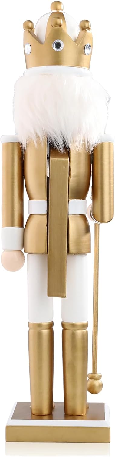 Nutcracker Christmas Decor, Wooden Gold King Figures, Festive Christmas Nutcrackers Gifts Winter Indoor Table Desktop Fireplace Decorations 15"
