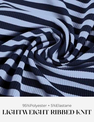 Women Cropped Fall Cardigan, Ribbed Long Sleeve Tops, Striped Sweaters Blue — view 6