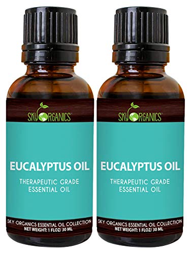 Eucalyptus Essential Oil by Sky Organics (1 oz. x 2 Pack) 100% Pure Steam-Distilled Eucalyptus Essential Oil Natural Eucalyptus Oil for Aromatherapy Diffuser Massage Candles and DIY