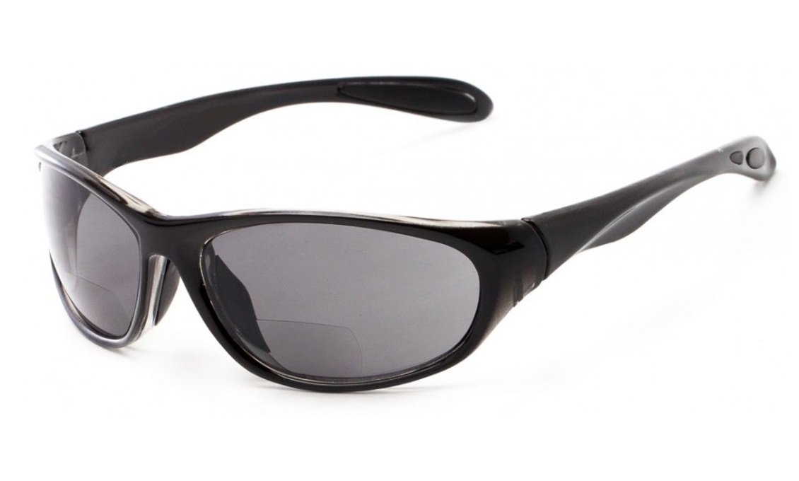 2.25 Bifocal Reading Sunglasses Sun Readers Tinted Glasses Mens Wraparound Designer Style Sports Black Frame Tinted Smoke Black UV400 Lens & Pouch