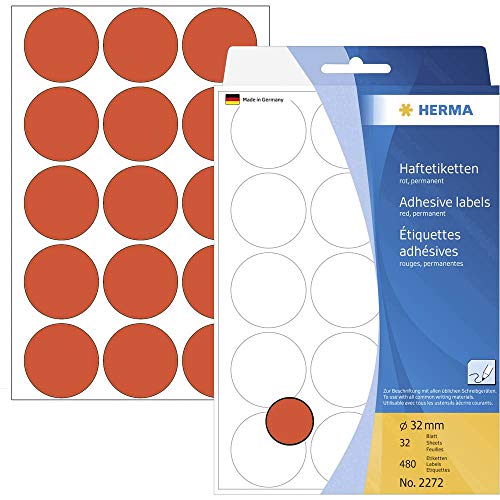 Herma Multi-purpose labels ø 32mm red 480 pcs.
