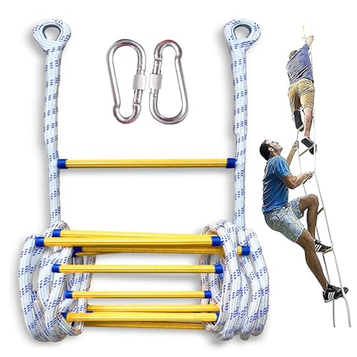 Escalera de Cuerda de Escape de Incendio,Escalera de Rescate ignífuga for emergencias, Escalera de Escape en Caso de Incendio portátil Antideslizante，Escalera de Escape de Emergencia con (Color : 12m