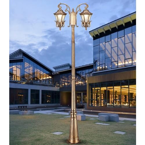 Lámpara de calle exterior E27 con poste de bronce y diseño de doble cabeza 3