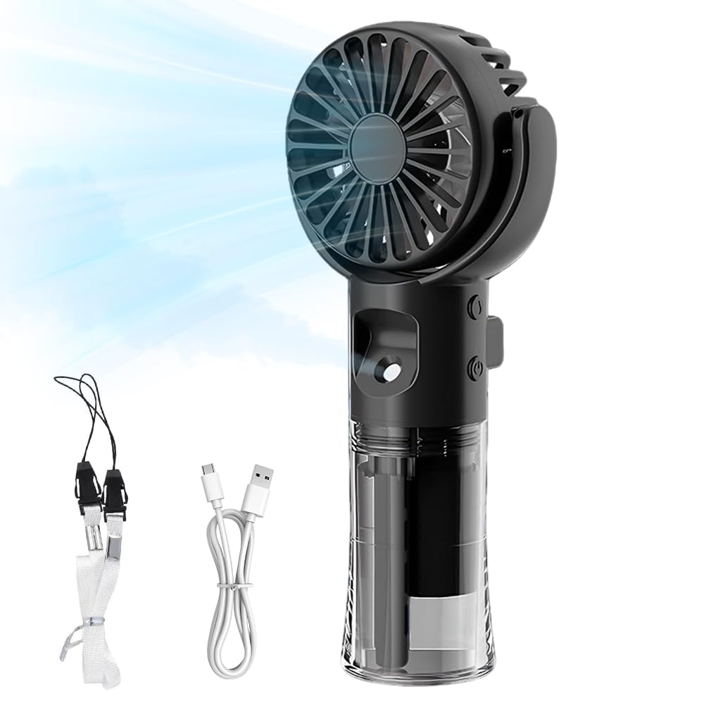 Ventilador de mano con niebla esencial para viajes al aire libre y excursiones de verano