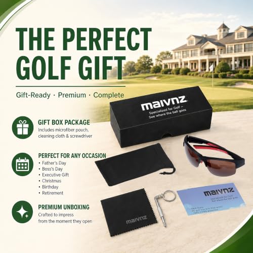 Image of maivnz Golf Sunglasses for Men Women, Golf Ball Finder Glasses, UV400 | HD color-enhancing golf lens, anti-glare, lightweight TR90 frame, adjustable nose pads, impact-resistant, gift-ready box