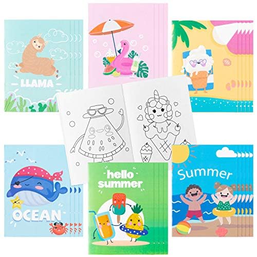 WATINC 24pcs Summer Coloring Books for Kids, DIY Art Book with Flamingo Watermelon, Creativity Color Booklet for Birthday Gift, Summer Carnival Party Favor Goodie Bag Filler, Class Activity Supplies