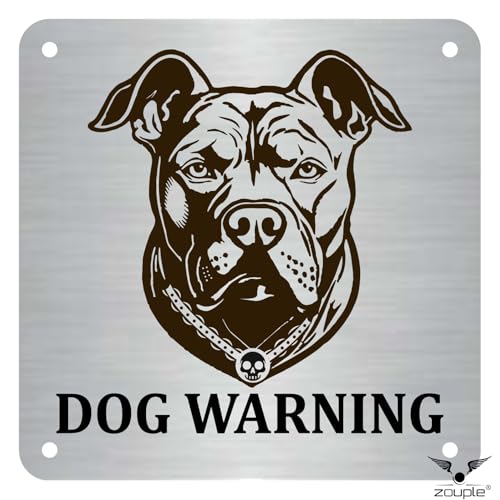 Image of Beware of Dog Sign, Pitbull, 8x8 Inch, Durable Steel, Triple Mount