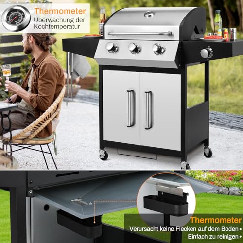 Gasgrill bis 300 Euro Liferun 3+1 Edelstahl Brenner 13,5 kW