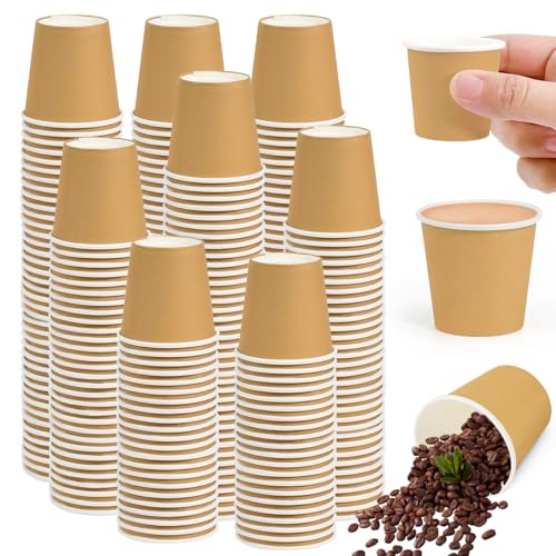 LANSKYLAN 400 PCS Vasos Cafe Desechables 30ml, Vaso de Papel Pequeño, Vaso de Cartón Desechables para Cafe, Vaso-s para Bebidas Calientes y Frías, Vaso de Papel Marron para Servir Agua Té Jugos