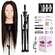 Neverland Frisierkopf Schminkkopf mit Übungskopf Ständer - 71cm 60% Echtes Haar Übungskopf zum Frisieren und Schminken, Trainingsköpfe für Haar-Styling mit Tischklemme + DIY Zopf Haar Set