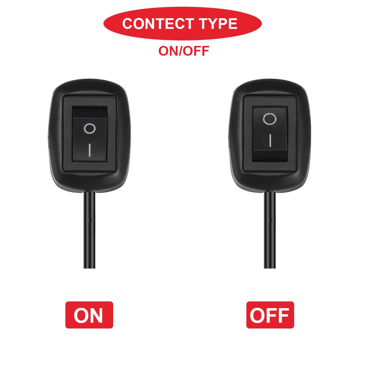 MKBKLLJY 3Pcs Paste Type Switch Car Rocker Switch ON/Off Surface Mount DC 12V Push Button Switch Led Light Strip Switch 24V 110V 230V 3A 5A 10A High Current With 23.6inch Cable For - View #5