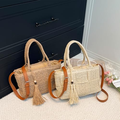 Bolso de Playa de Paja para Mujer Hobo Tote Verano miniatura 7
