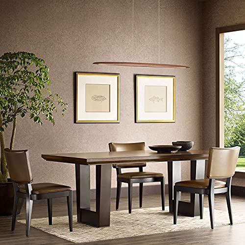 Yisdesign 39" Wood Linear Pendant Light Led Dimmable Hanging Light Fixture Wood Linear Dinning Room Light Island Lights 24W For Dining Room Kitchen Island Bar Walnut Color #TOP4