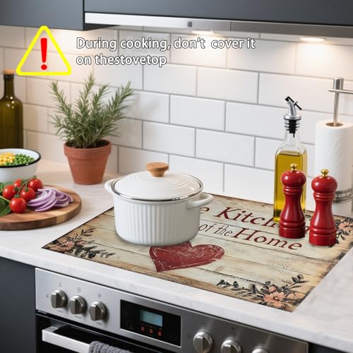 Image of Nuxovilar Stove Top Cover for Electric Stove, 20x28 Inch Polyester Glass Cooktop Protector with The Kitchen is My Happy Place Heart Design, for Kitchen Decor & Daily Use