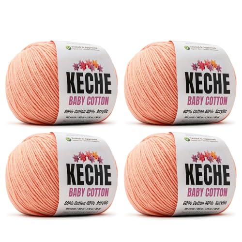 Image of Keche Cotton Yarn, 60% Cotton 40% Acrylic Yarn, Soft Cotton Yarn for Crochet and Knitting, Amigurumi Yarn 4 Skeins /Balls [1.76 Oz (50g) / 180 Yrds (165m)] x 4 - Skin Color