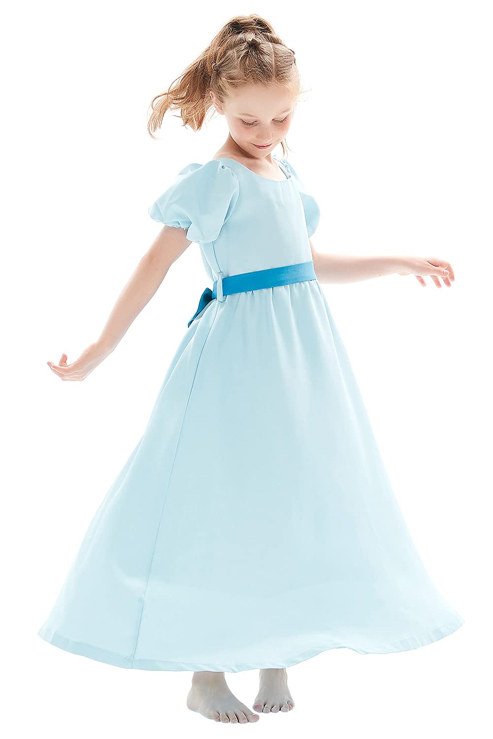 Prinzessinnenkleid für Kinder, Cosplay-Kostüm, Blau mit Gürtel, Schleife, Outfit, Halloween-Set