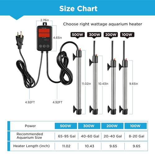Image of 500W Titanium Aquarium Heater, Submersible Fish Tank Heater with Digital Display Temperature Controller, 0℃-40℃ Adjustable, Fast Heating for 65~95 Gal Saltwater Reef Fish Tank, MX-9016(500W)