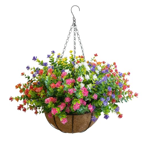 BCBLF Artificial Hanging Plants Flowers with Basket for Spring Summer