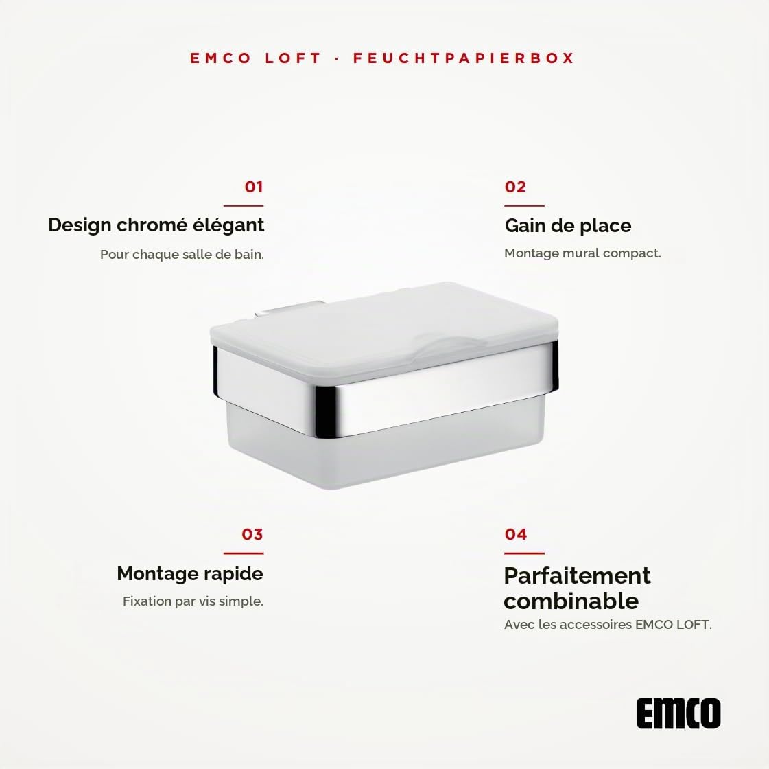 Emco Loft Box pour lingettes humides Chromé