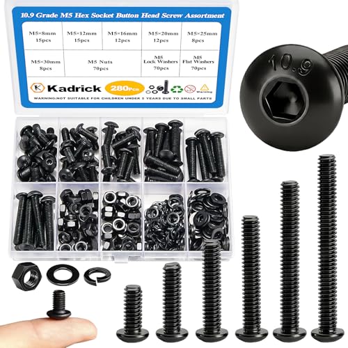 KADRICK 280PCS M5 Screw Kit,Hex Socket Button Head Screws Length 8MM-30MM