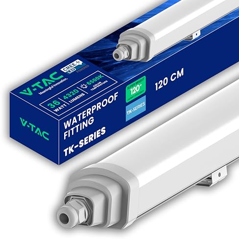 V-TAC Pantalla LED Luminaria Estanca 120 CM - [CREE LED - TK-SERIES] - 36W - Lámpara 4320 Lúmenes para Pared, Garaje, Almacén, Tienda - IP65 - Plafón LED - Conectable - Luz Blanco Frío 6500K