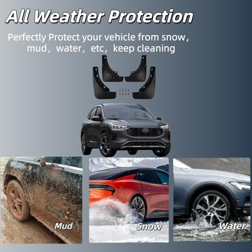 Image of No Drill Mud Flaps Compatible with Ford Escape 2020-2025 (Not Fit ST-Line),OEM Style Textured Black Custom Fit All Weather Exterior Accessories(4PCS)