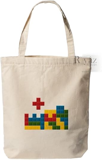 Tetris Desenli Bez Omuz  anta 2 - Renkli Retro Tasar m 35X40 CM