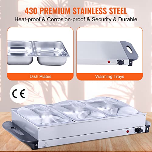Image of VEVOR Electric Warming Tray, Food Warming Trays for Buffet, Warming Trays with Temp Control, Portable Stainless Steel 7.5 Quart Chafing Dish Set, ETL