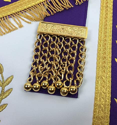 Masonic Blue Lodge Past Master Gold Machine Embroidery Purple Apron (Lambskin) #TOP2