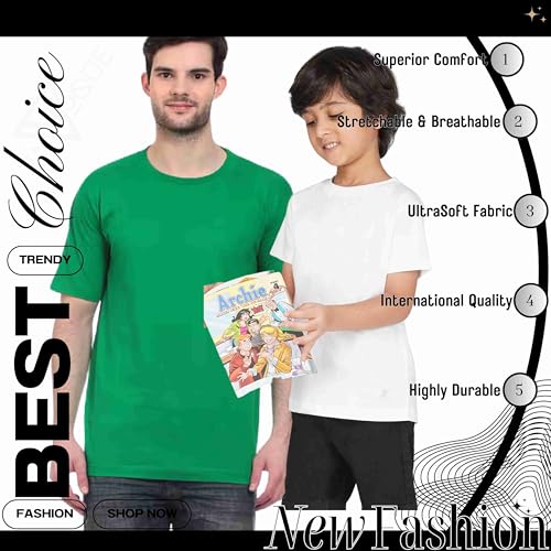 Image of Kids Round Neck T-Shirt Half Sleeves 100% Cotton Rich Soft Comfortable Fit Stylish Plain Color White+1 Combo Original Brand Tshirt for Boys