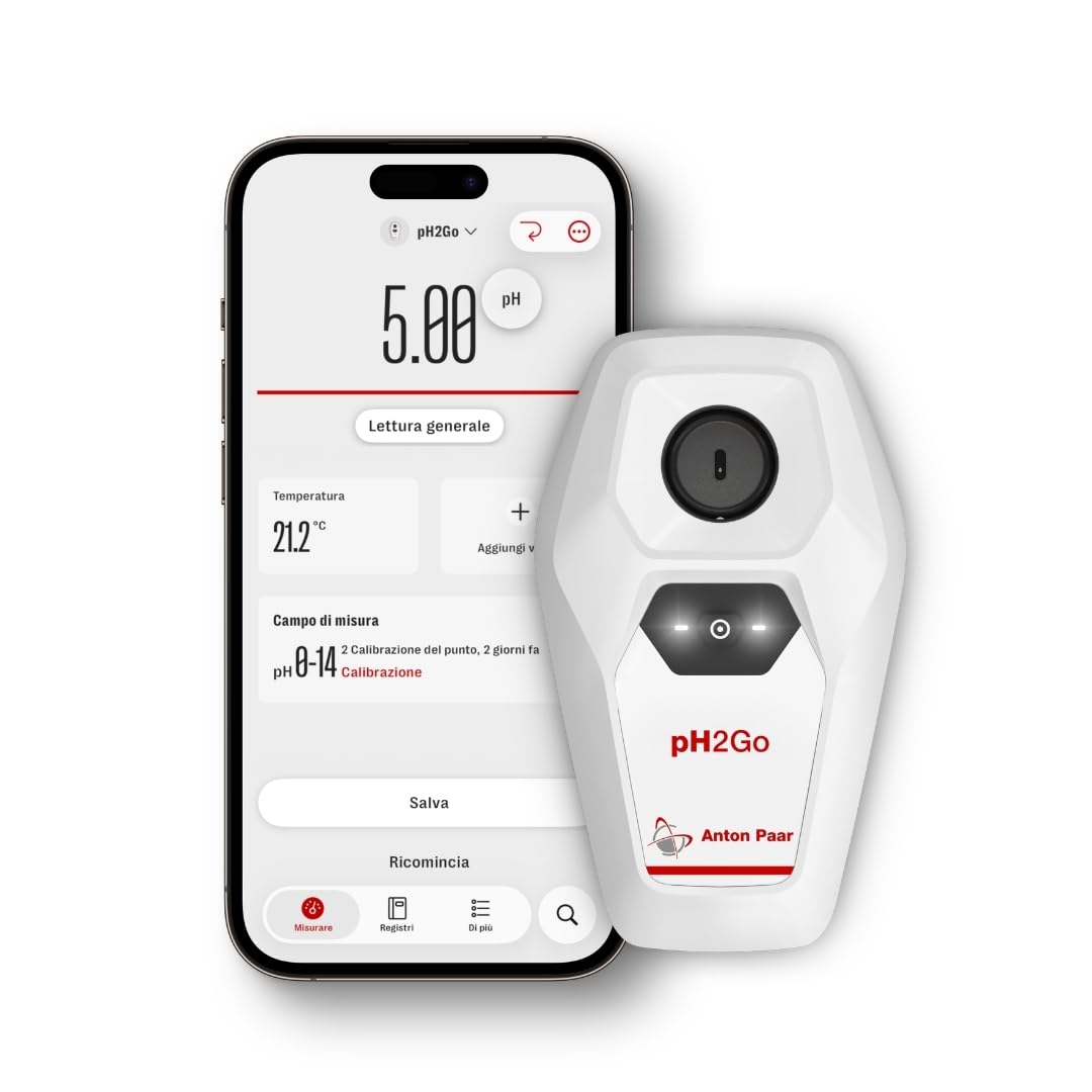 pH2Go, misuratore di pH digitale di Anton Paar - Sensore ISFET senza vetro, calibrazione guidata (ATC), alta precisione, connessione con app (iOS/Android) | idroponica, acquario, piscina, acqua, birra